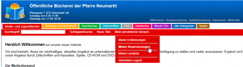Medienreservierung - Schritt 1 